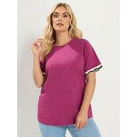 Yours Curve Lurex Trim T-Shirt - Pink