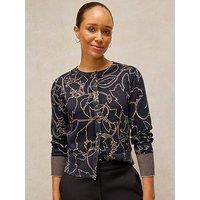 White Stuff Lois Print Crew Neck Cardigan - Blue