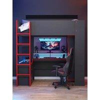 The Very Collection Vortex Gaming High Sleeper With Mattress Options (Buy & Save!) - Dark Grey/ Red - Fsc Certified - Bed Frame With Standard Mattress