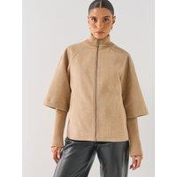 Jdy Womens Rib Funnel Neck Zip-Through Short Jacket - Beige