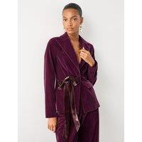 The Very Collection Womens Velvet Bow Single Breasted Blazer Co Ord - Purple