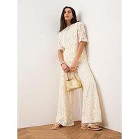 Mint Velvet Lace Wide Leg Trouser - Cream