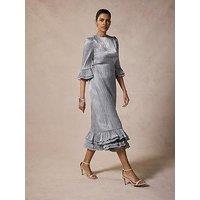 Mint Velvet Metallic Ruffle Midi Dress - Silver