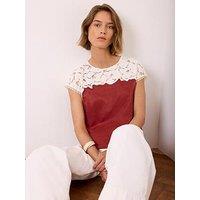 Mint Velvet Satin Lace T-Shirt - Red