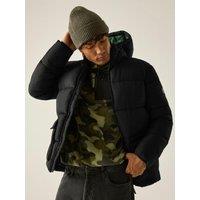 Regatta Mens Marek Quilted Hooded Short Jacket - Black Pineneedle