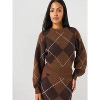 Vero Moda Womens Vmdarla Argyle Pullover Jumper - Brown