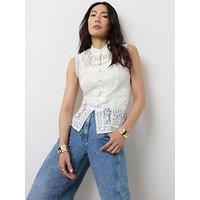 Mint Velvet Ivory Lace Military Top - White