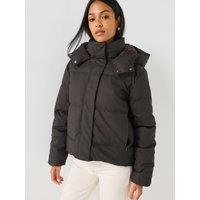 Vero Moda Womens Hooded High Collar Puffer Jacket - Brown