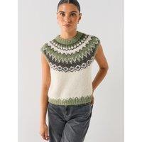 Vero Moda Womens Vmaspen Fairisle O-Neck Vest - Green
