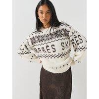 Vero Moda Womens Vmmoritz Fluffy-Feel Statement Knit Crew Neck Jumper - Beige