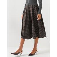 Jdy Womens Checked Flared Midi Skirt - Grey