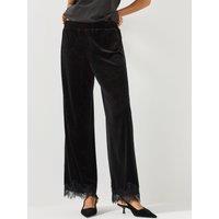 Jdy Womens Velvet Lace Hem Wide Leg Trousers - Black
