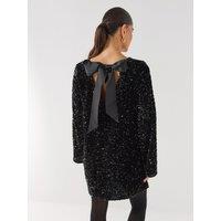 Pieces Womens Sequin Bow Back Mini Party Dress - Black