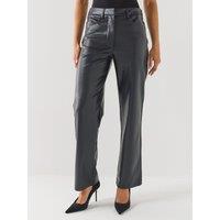 Jdy Womens Jdyella Textured Faux Leather Straight Leg Trousers - Brown