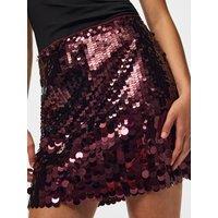 Pieces Womens Malou Sequin Mini Skirt - Red