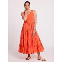 Mint Velvet Trim Tiered Midi Dress - Orange