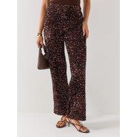 Vero Moda Womens High Waist Sequin Wide Leg Trousers - Brown