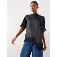 The Very Collection Womens Lace Trim Satin-Look Jersey Top - Black