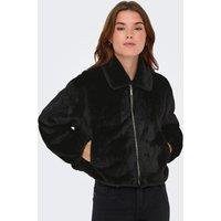 Only Womens Dana Faux Fur Zip Through Jacket - Black