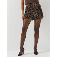 Only Womens Confidence Sequin Pull-On Shorts - Brown
