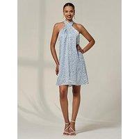 Jolie Moi Halter Neck Tie Mini Dress - Light Blue