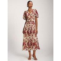 Jolie Moi Angel Sleeve Print Lace Maxi Dress - Beige Floral