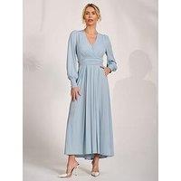 Jolie Moi Long Sleeve Soft Silky Jersey Maxi Dress - Ice Blue