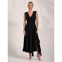 Jolie Moi Frill Detail Wrap Sleeveless Midaxi Dress - Black