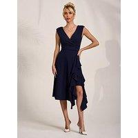 Jolie Moi Qiana Ruffle Detail Midi Dress - Navy