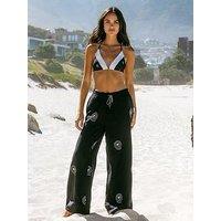 Chelsea Peers Organic Cotton Cheesecloth Embroidered Palm Loop Trousers - Black