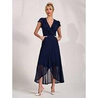 Jolie Moi Ruffled Mesh Maxi Dress - Navy