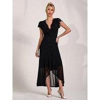 Jolie Moi Ruffled Mesh Maxi Dress - Black