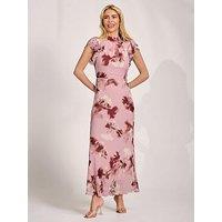 Jolie Moi High Neck Ruffle Sleeve Chiffon Maxi Dress - Pink
