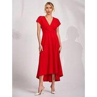 Jolie Moi Scuba Dipped Hem Maxi Dress - Red