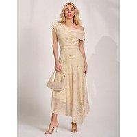 Jolie Moi Asymmetric Draped Mesh Maxi Dress - Yellow