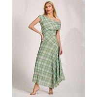 Jolie Moi Asymmetric Draped Mesh Maxi Dress - Green