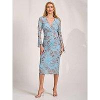 Jolie Moi Long Sleeve Mesh Bodycon Dress - Blue