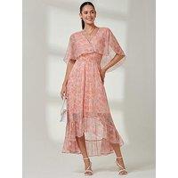 Jolie Moi Frill V Neck Chiffon Maxi Dress - Orange Multi