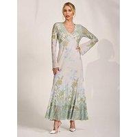 Jolie Moi Long Sleeve Godet Maxi Dress - Green