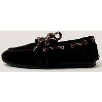 Monsoon Alba Fringe Suede Moccasin Loafers - Black