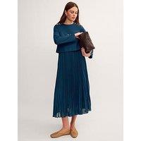 Monsoon Penny Long Sleeve Pleated Midi Dress - Blue