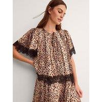 Monsoon Babette Leopard Print Lace Top - Brown