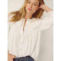 Monsoon Women'S Embroidered Pintuck Button Through Blouse - White
