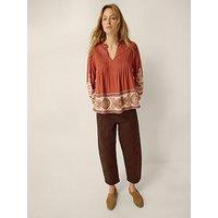 Monsoon Alexandra Floral Pintuck Blouse - Brown