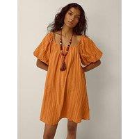Monsoon Yara Puff Sleeve Stripe Mini Dress - Tan