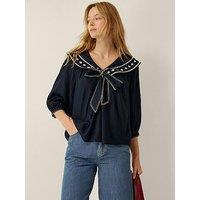 Monsoon Lila Embroidered Sailor Collar Top - Blue