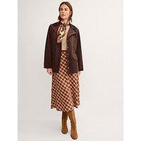Monsoon Eva Faux Suede Longline Jacket - Brown