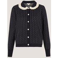 Monsoon Camila Broderie Collar Cardigan - Blue