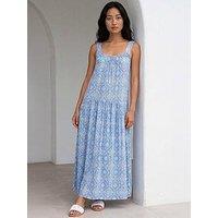 Roman Petite Tile Print Gathered Dress
