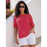 Roman Stripe Print Snit Jersey Top